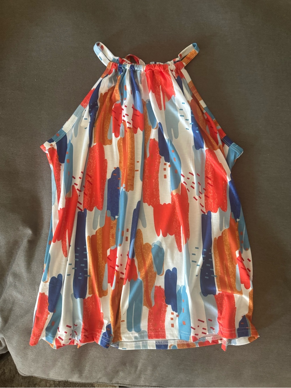 Women’s Halter Neck Paint-Stripe Tank Top in Red, Blue & Orange